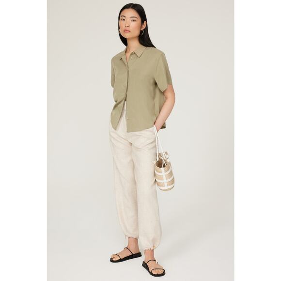Samsoe Samsoe Mina Silver Sage Green Boxy Button Up Shirt Size Small - Picture 1 of 15